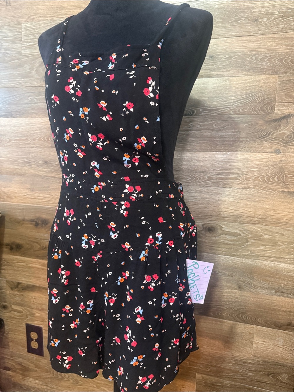 Free People Black Floral Spaghetti-Strap Romper